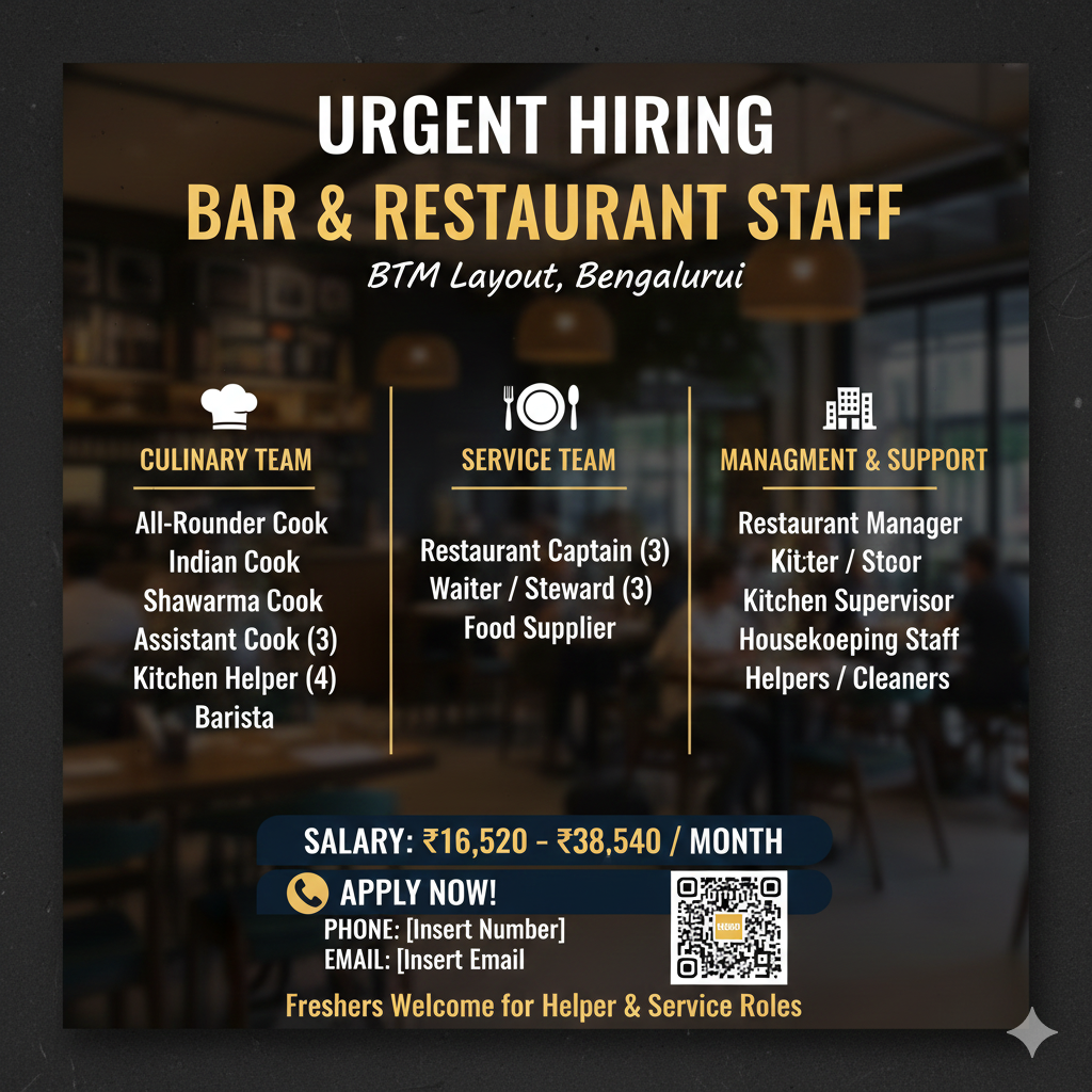 🍻 URGENT HIRING: Bar & Restaurant Staff