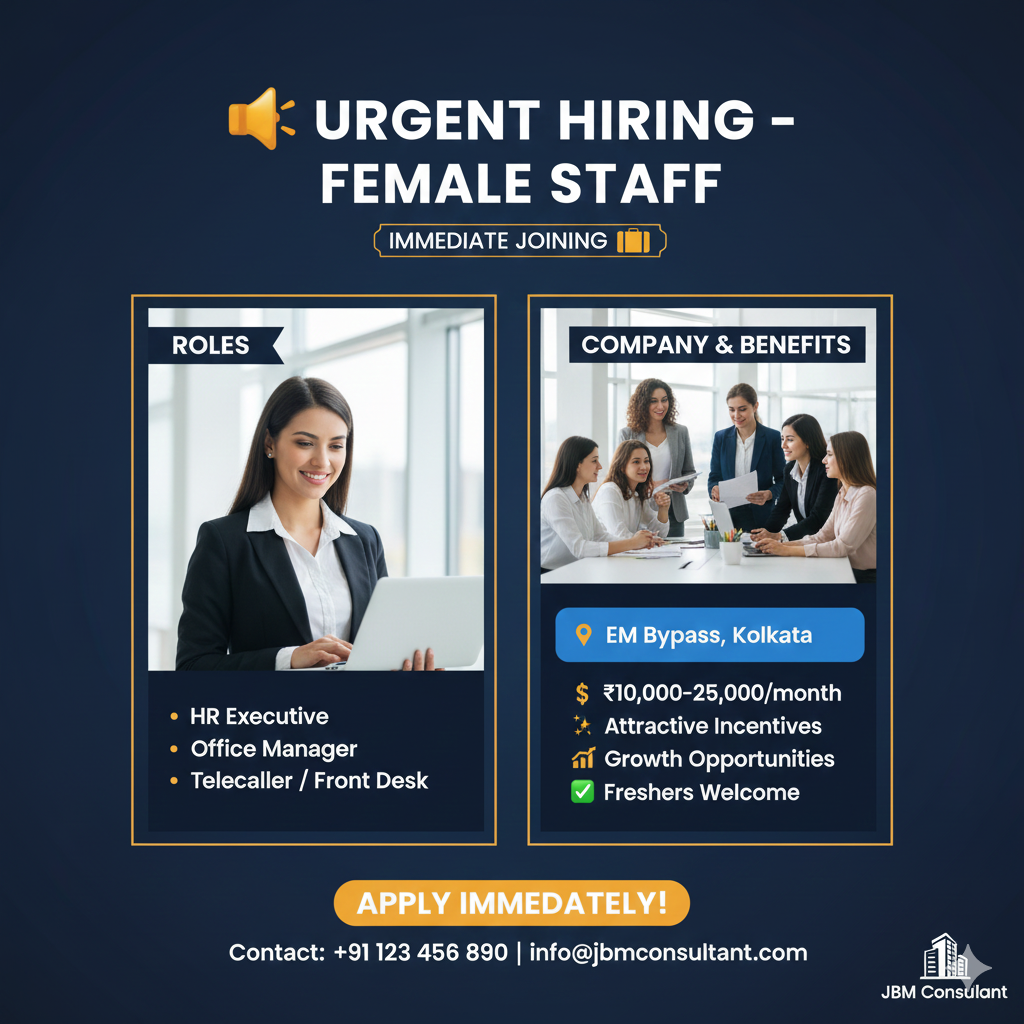 📢 URGENT HIRING: Female Staff (Immediate Joining)