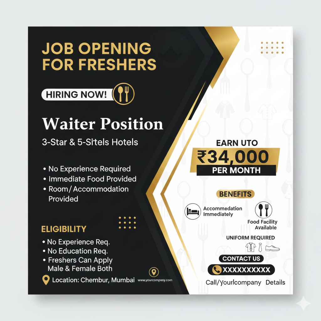 🏨 JOB OPENING: Waiters for 3-Star & 5-Star Hotels