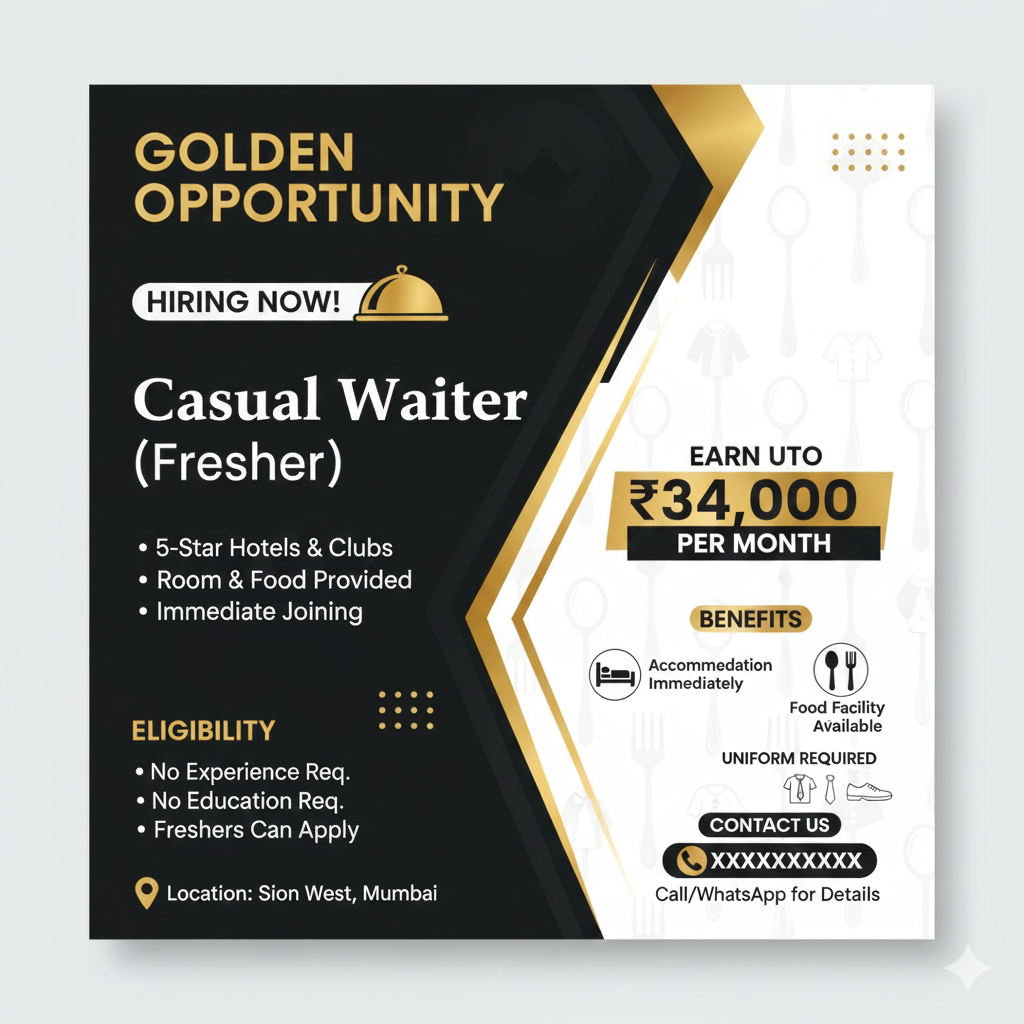 🚀 Golden Opportunity: Waiter Jobs in 5-Star Hotels & Clubs