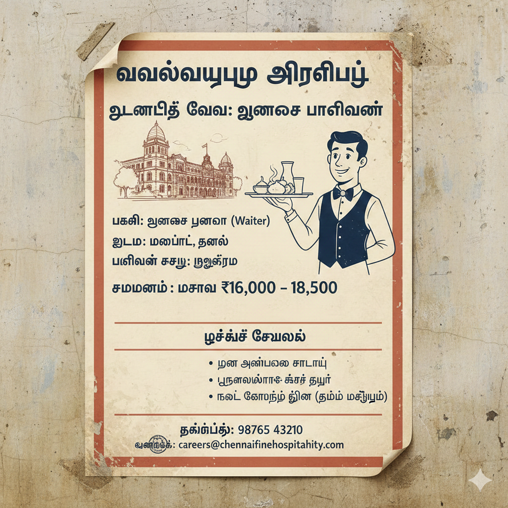 Job Title: Waiter Salary ₹16,000 – ₹18,500