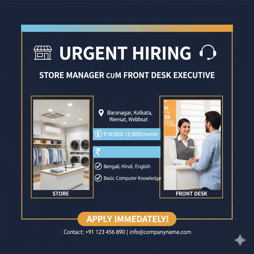 Job Opening: Store Manager cum Front Desk Executive