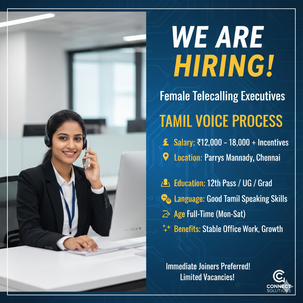📞 Hiring: Female Telecalling Executives – Tamil Voice Process